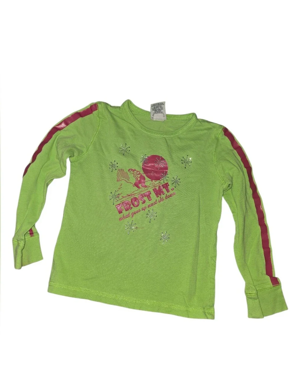 9/8/52. Girls Old Navy Lime Green Long Sleeve Tee with Pink Stripe Accents